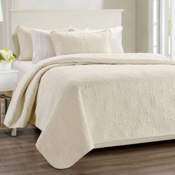 🌟Millano Chambrey 3 Piece Quilt Set Ivory - Picture 1 of 9